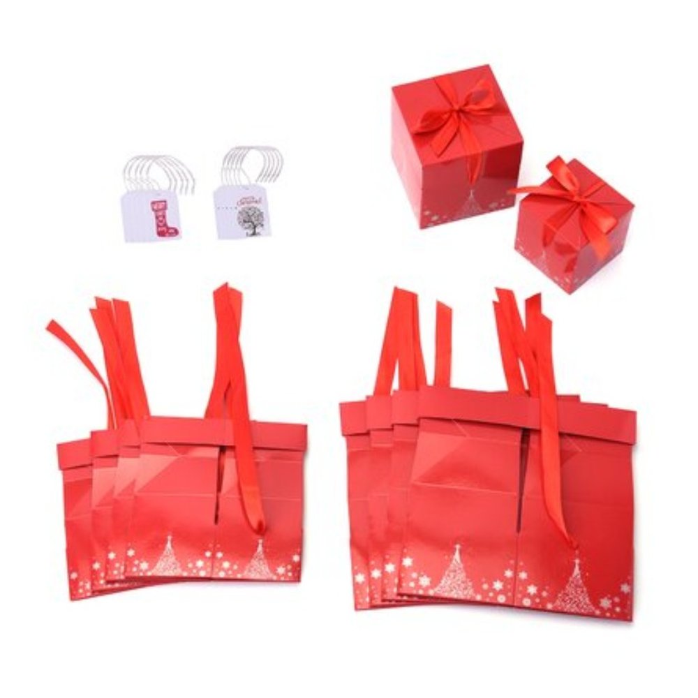 Set of 10pcs Red Paper Ribbon Bow Snowflakes Christmas Tree Box